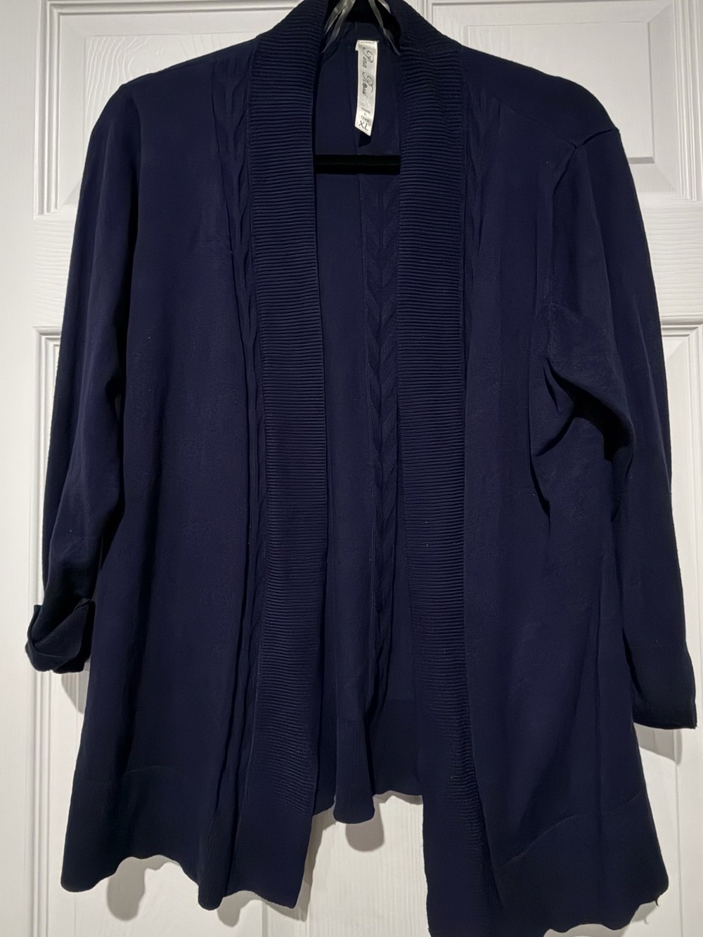 Rina Rossi Navy Open-Front Cardigan with Cable Trim